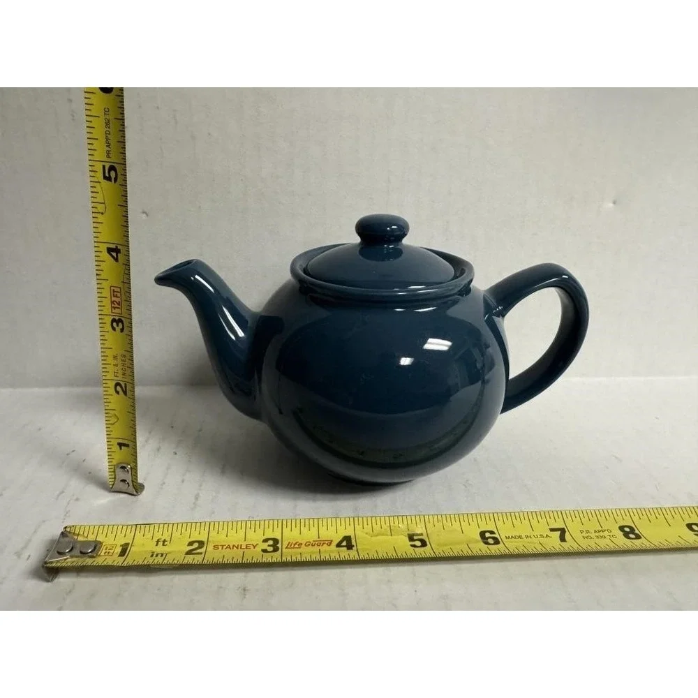 Deep‎ Teal Blue Ceramic Teapot Glossy Glazed Stoneware Tea Pot with Lid
